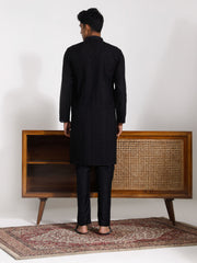 Men's Black Cotton Kurta Pyjama Set