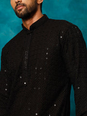 Men's Black Rayon Cotton Kurta