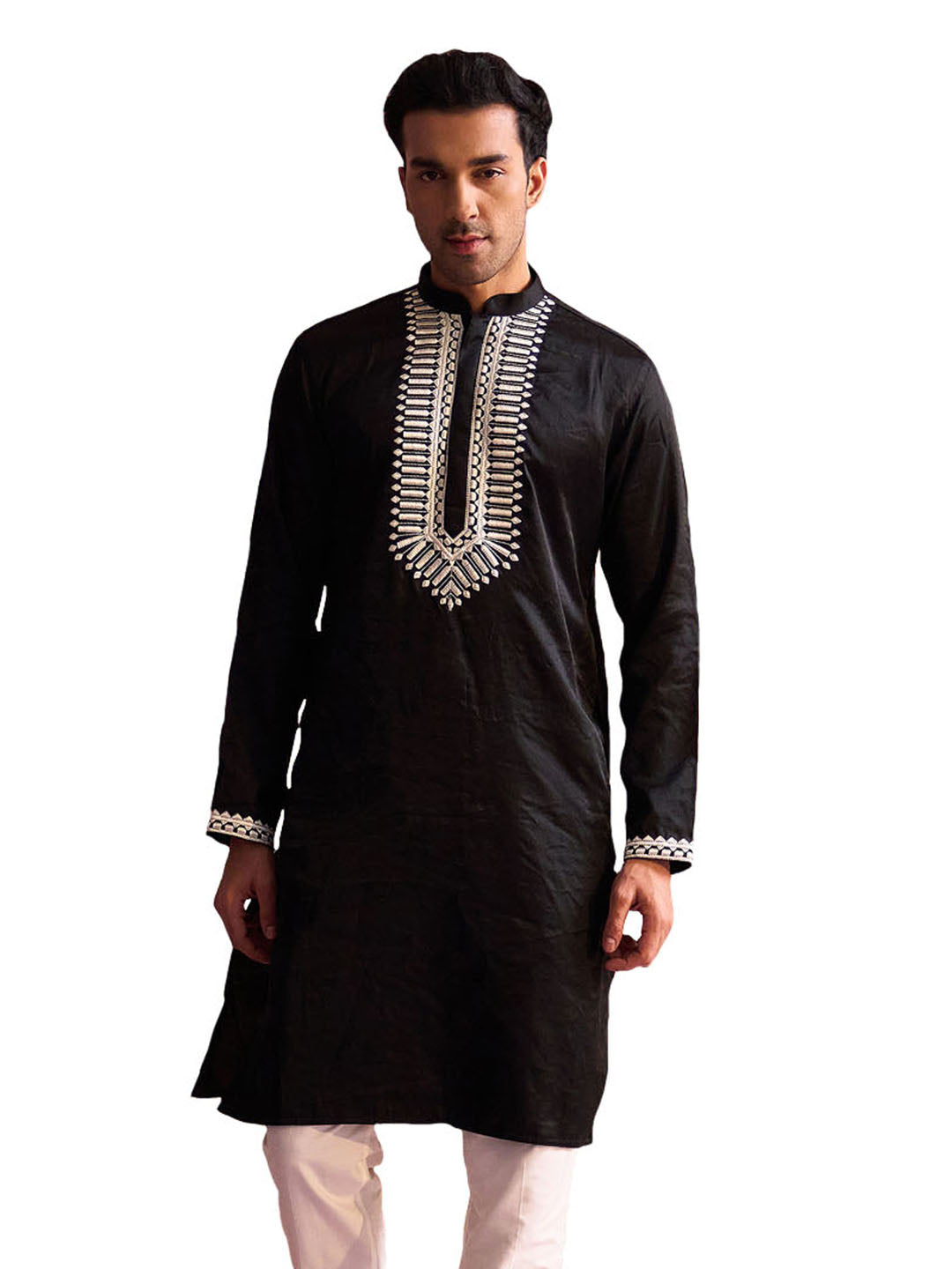 Men's Black Moonga Silk Kurta