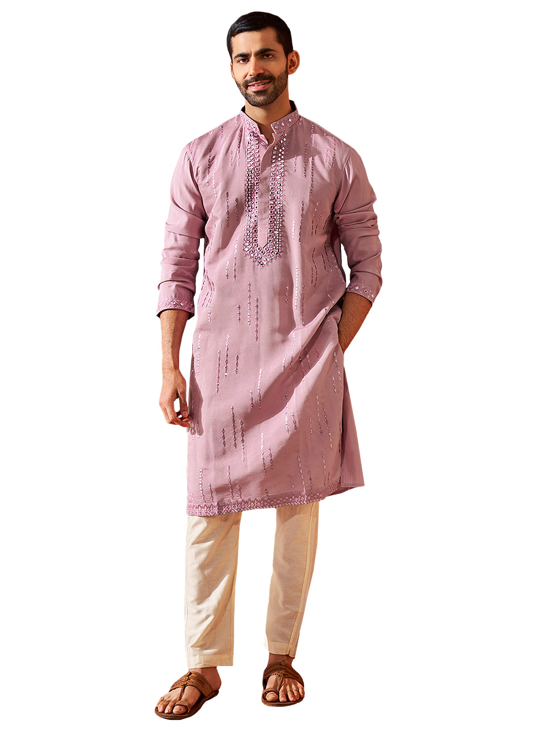 Men's Onion Chanderi Kurta And Pyjama Set