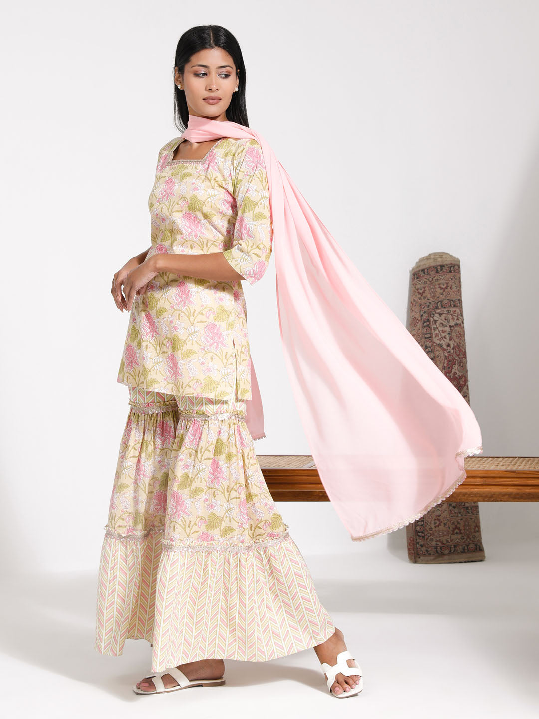 Yellow And Pink Kurta Set