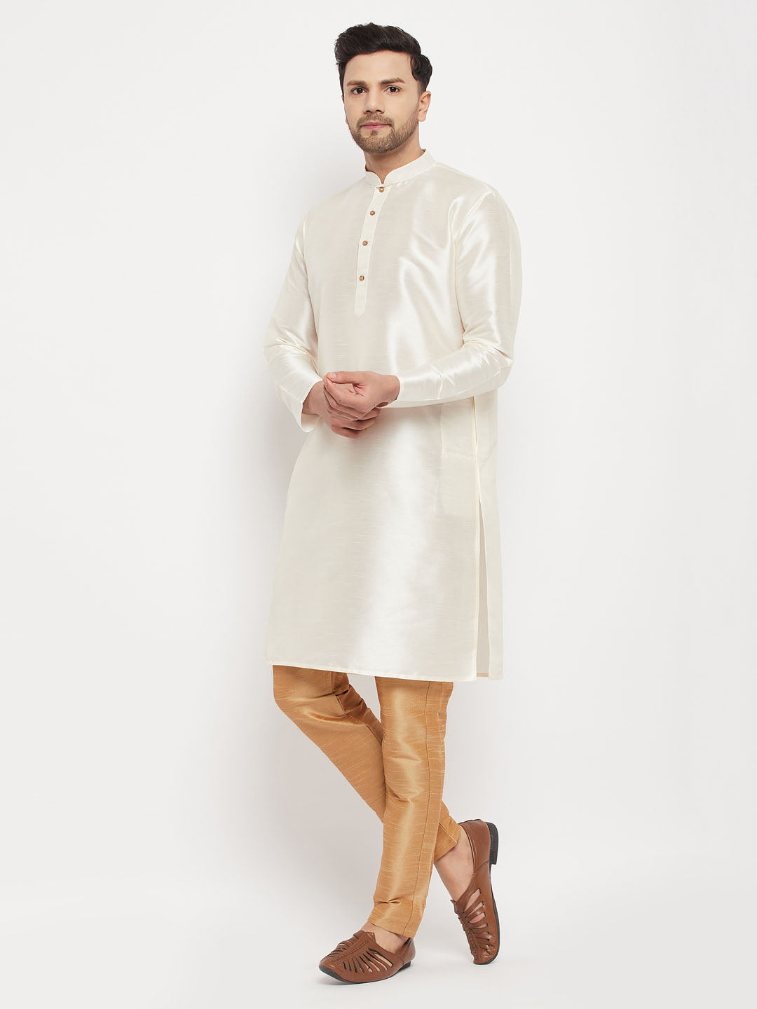 Men's White Silk Blend Kurta