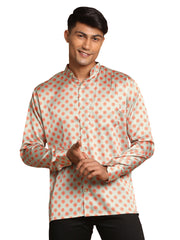 Men's Multicolored-Base-Mint Satin Ethnic Shirt