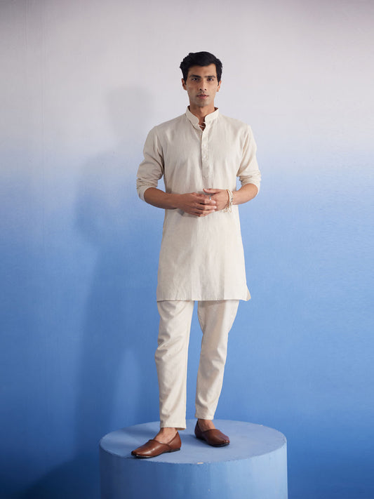 Men's Cream Cotton Kurta Pyjama Set