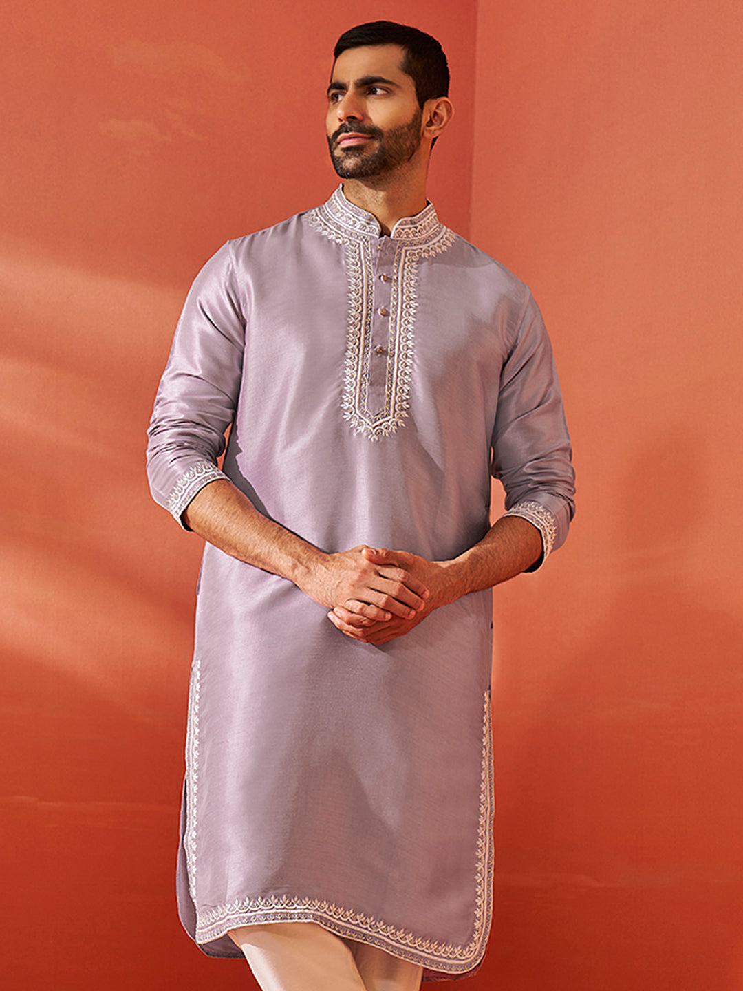 Men's Purple Silk Blend Kurta