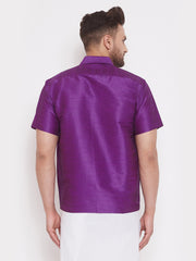 Men's Purple Silk Blend Ethnic Shirt