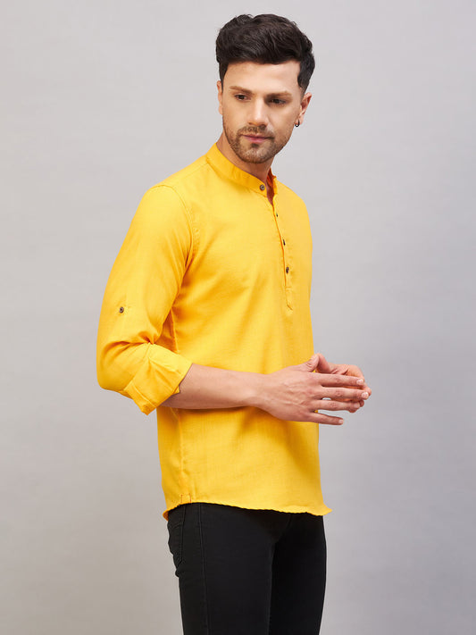 Men's Mustard Cotton Blend Kurta