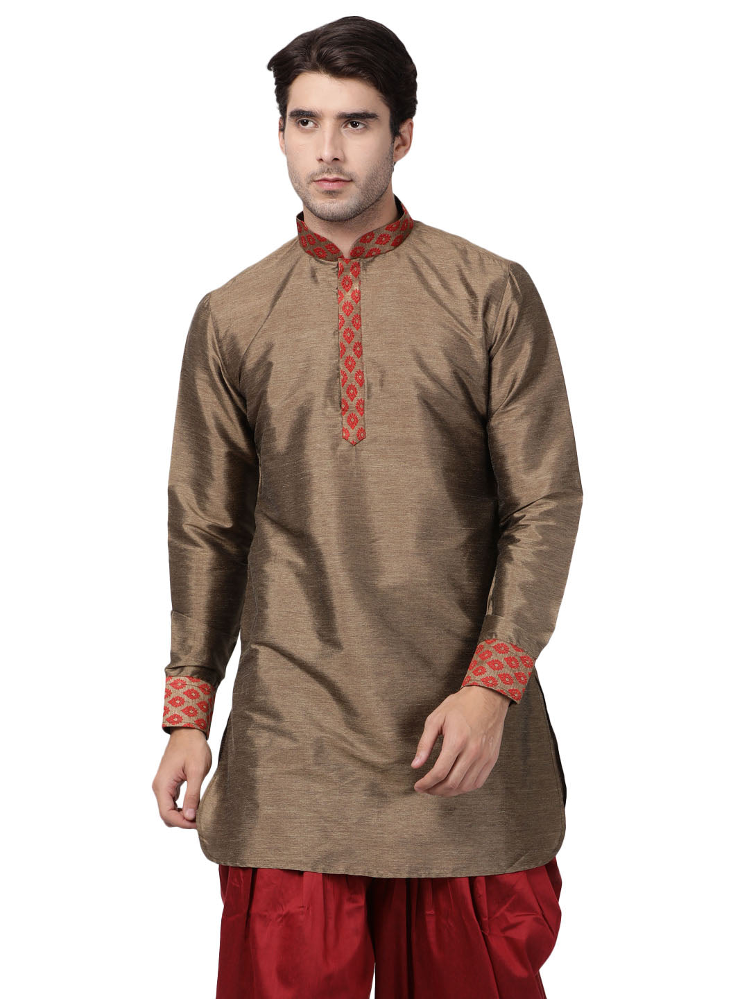 Men's Maroon Silk Blend Kurta