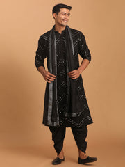 Men's Black Georgette Kurta and Dhoti Pant, Dupatta