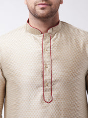 Men's Beige Silk Blend Kurta