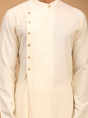 Men's Cream Viscose Blend Kurta Pyjama Set With Dupatta