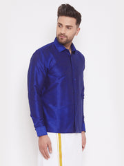 Men's Blue Silk Blend Ethnic Shirt