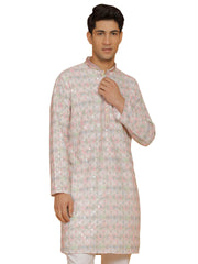 Men's Pink Cotton Blend Kurta