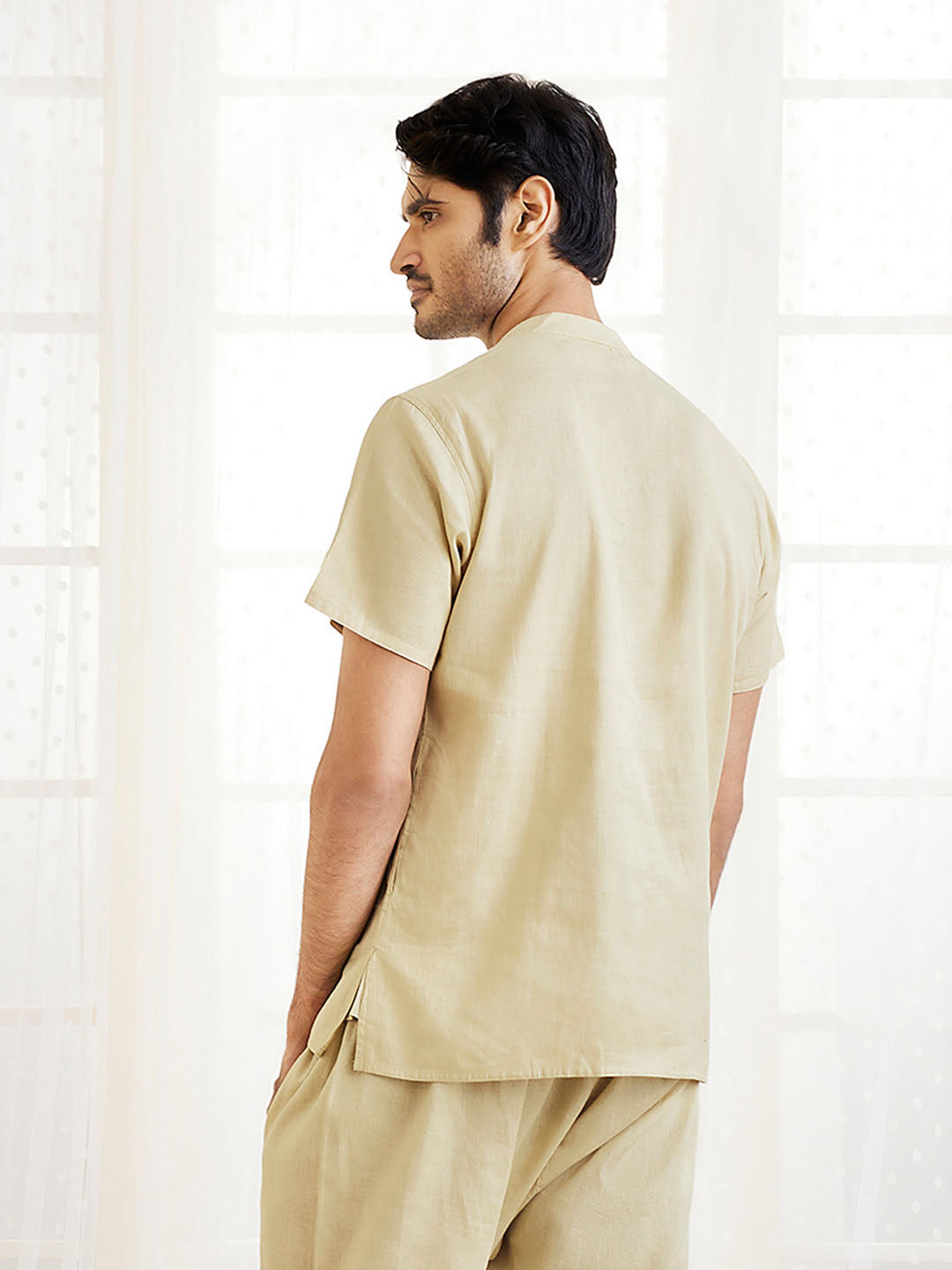 Men's Beige Cotton Short Kurta