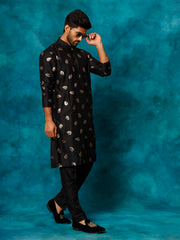 Men's Black Cotton Blend Kurta Pyjama Set