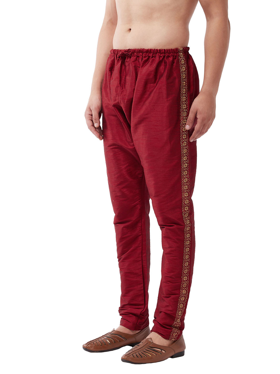 Men's Maroon Silk Blend Embroidered Pyjama