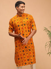 Men's Yellow Cotton Blend Kurta