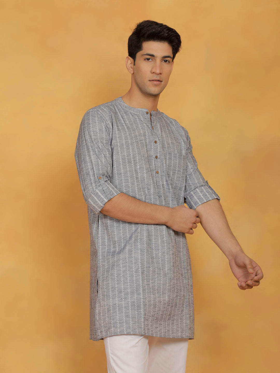 Men's Gray Cotton Kurta