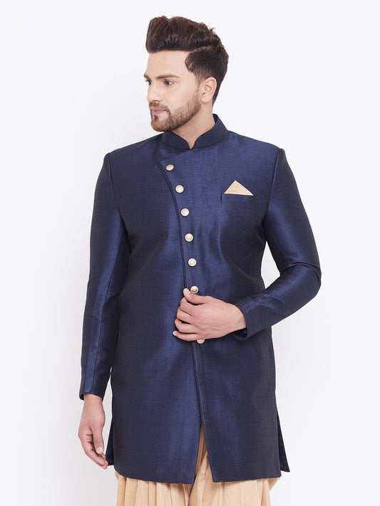 Men's Navy Blue Silk Blend Sherwani Only Top