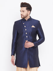 Men's Navy Blue Silk Blend Sherwani Only Top