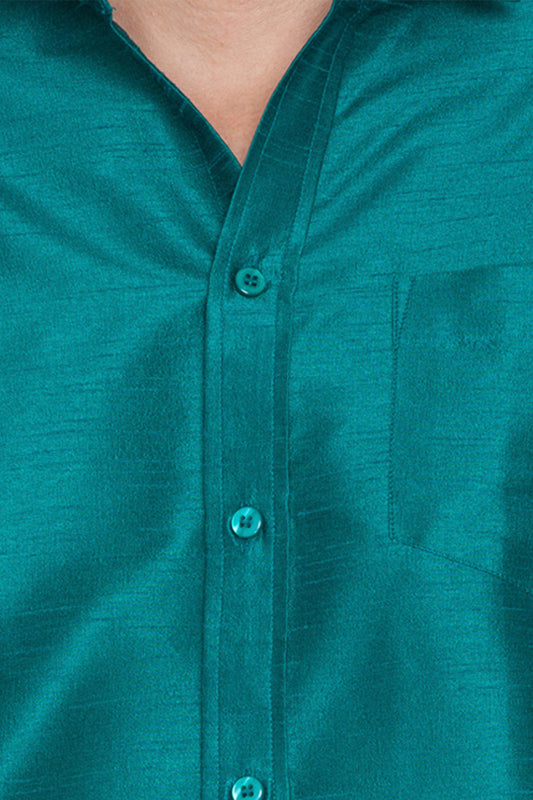 Men's Green Silk Blend Ethnic Shirt