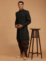 Men's Black And Brown Silk Blend Sherwani Set