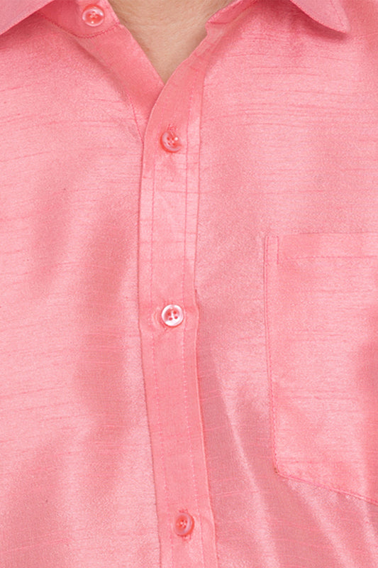 Men's Pink Silk Blend Ethnic Shirt