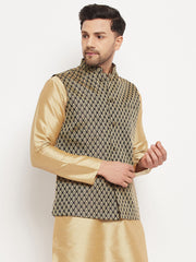 Men's Black Silk Blend Nehru Jacket