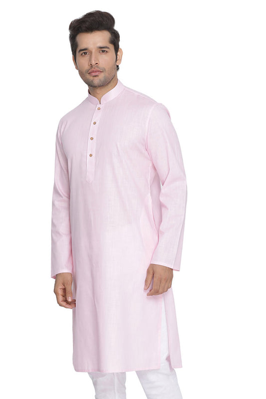 Men's Pink Cotton Linen Blend Kurta