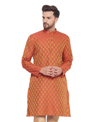 Men Red Silk Blend Kurta