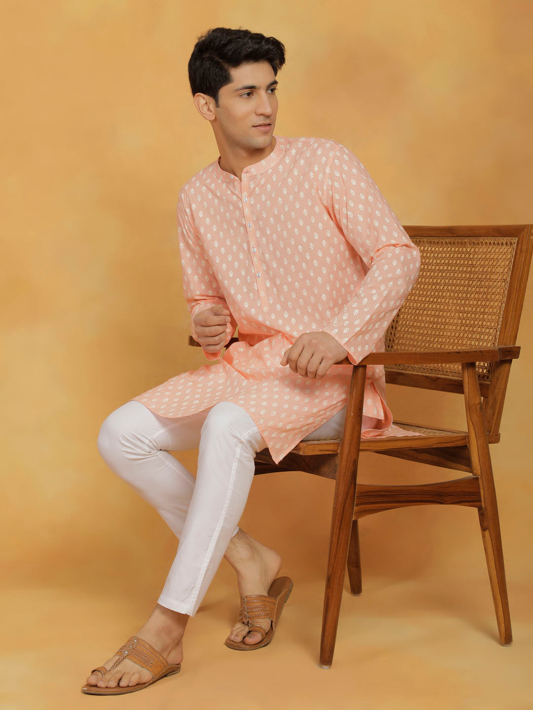 Men's Peach Cotton Kurta