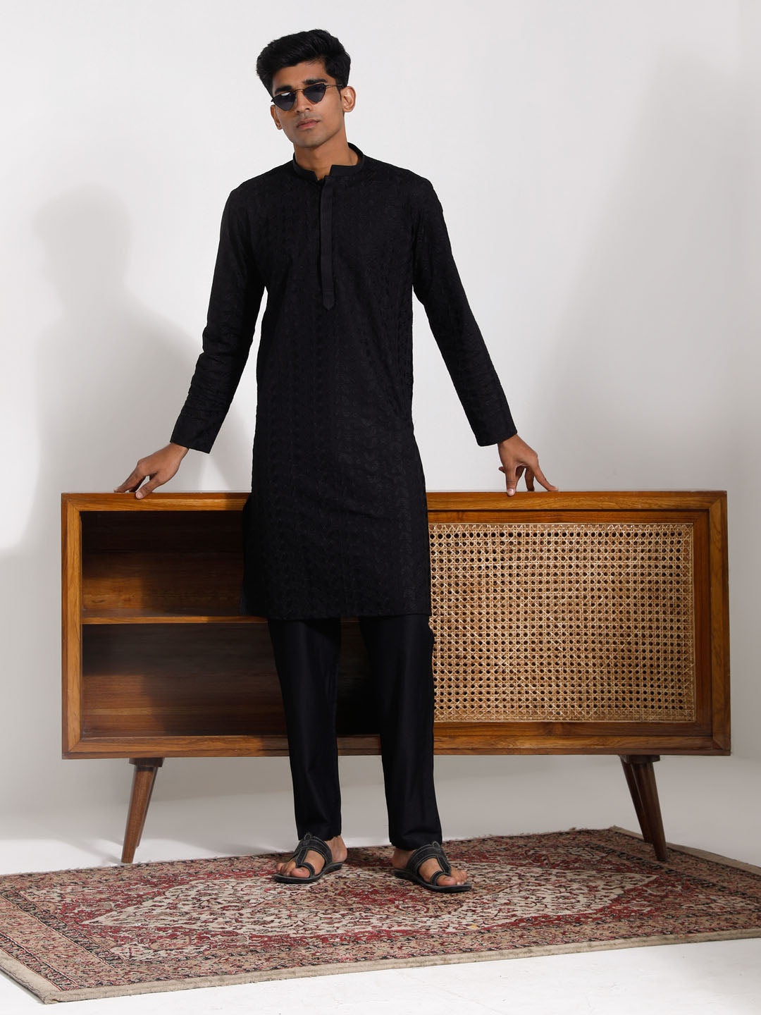 Men's Black Cotton Kurta