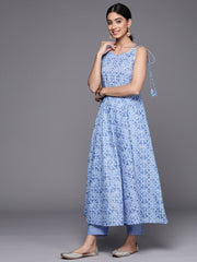 Kalini Women Blue Bandhani Printed Kurta Spaghetti Strap With Drawstring Paired With Tonal Printed Bottom