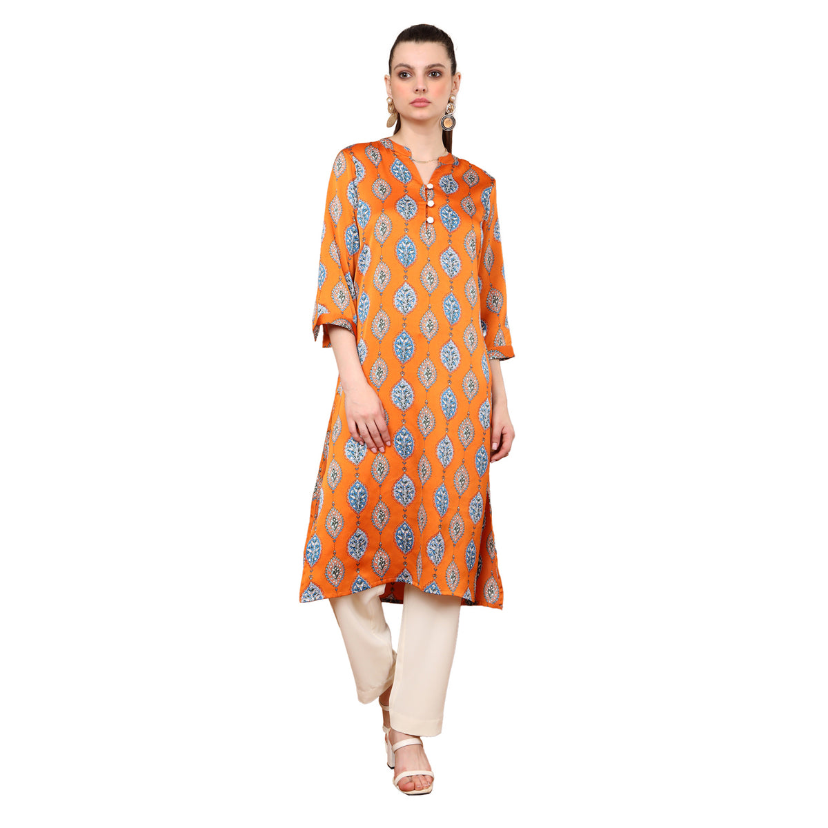 Gia Printed V Neck Kurta