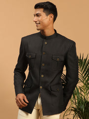 Men's Black Silk Blend Jodhpuri