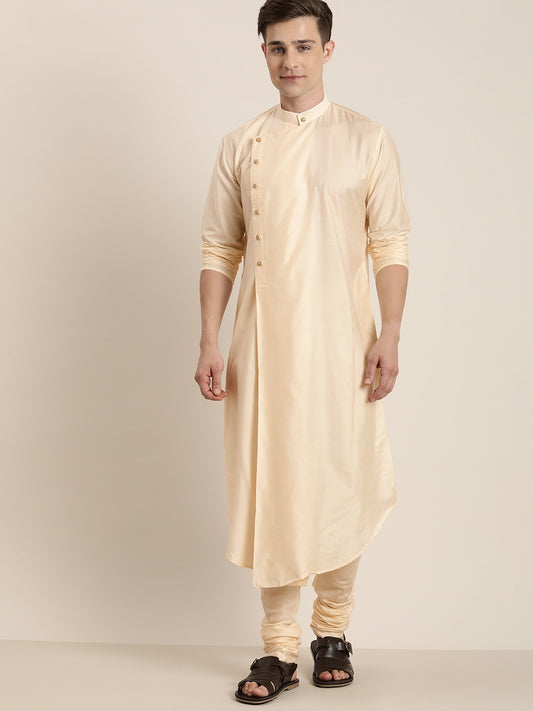 Men's Cream Viscose Blend Kurta Pyjama Set