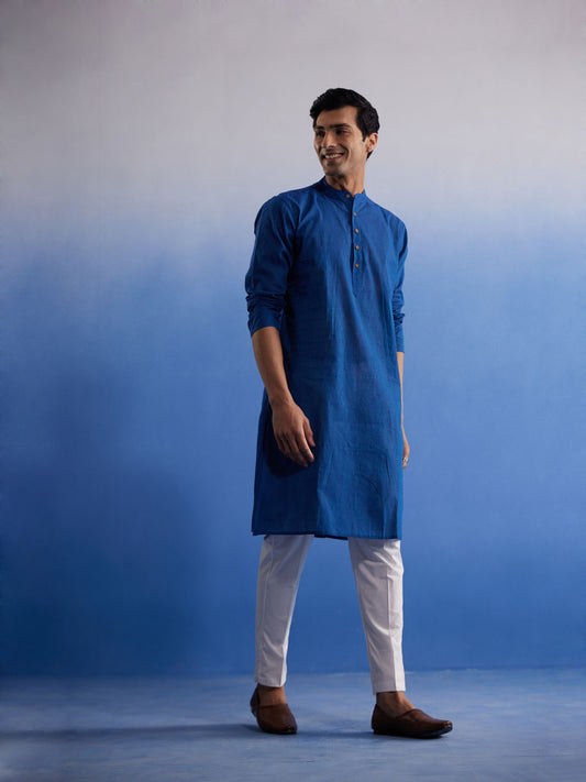 Men's Blue And White Pure Cotton Kurta Pyjama Set