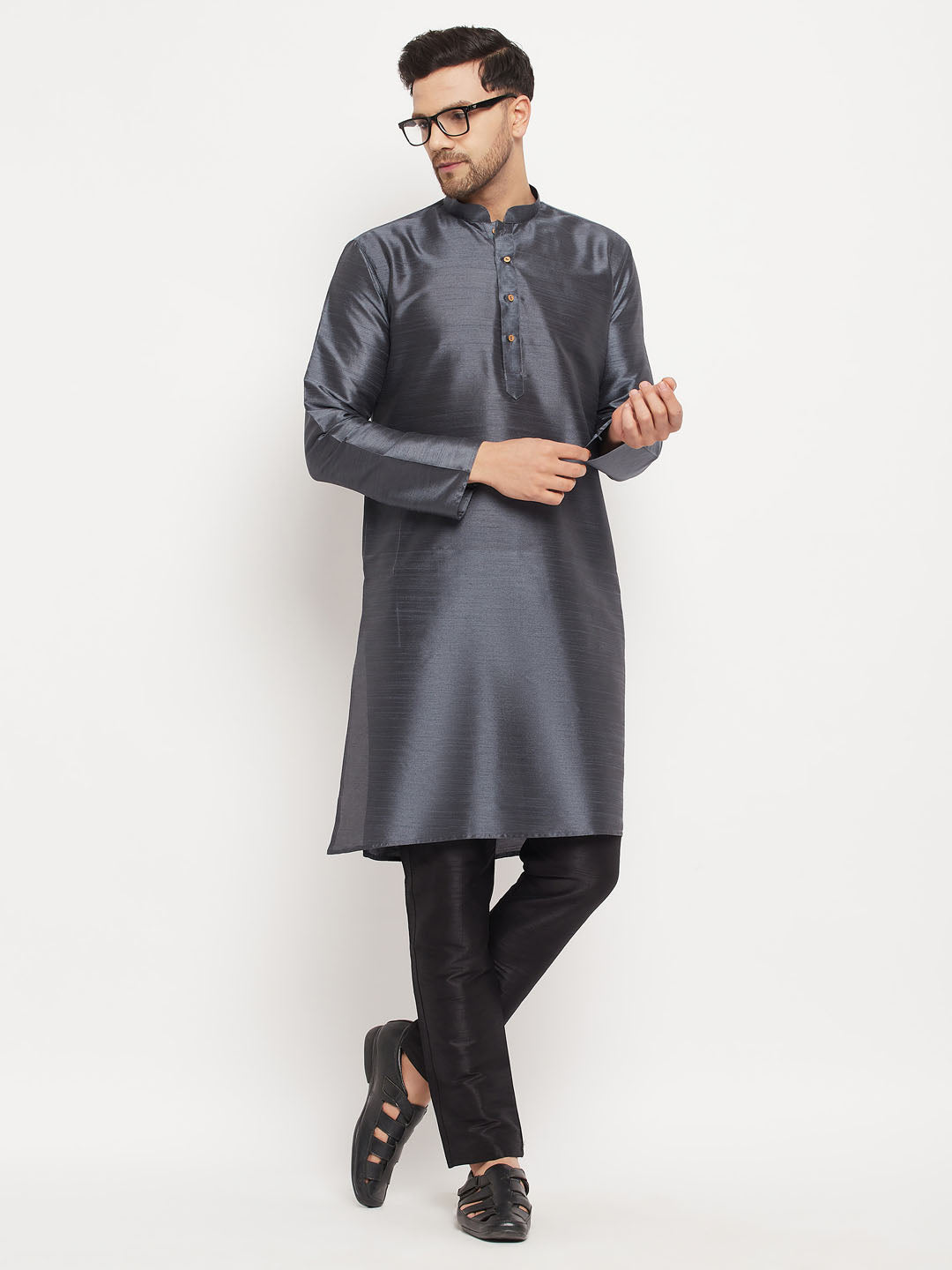 Men's Grey Silk Blend Kurta