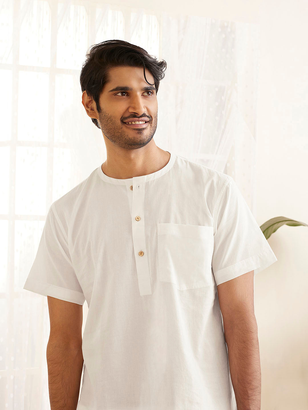 Men's White Cotton Kurta Pyjama Set