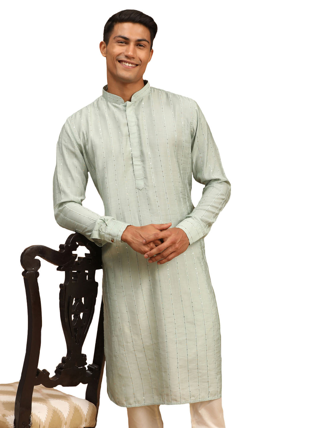 Men's Green Cotton Blend Kurta