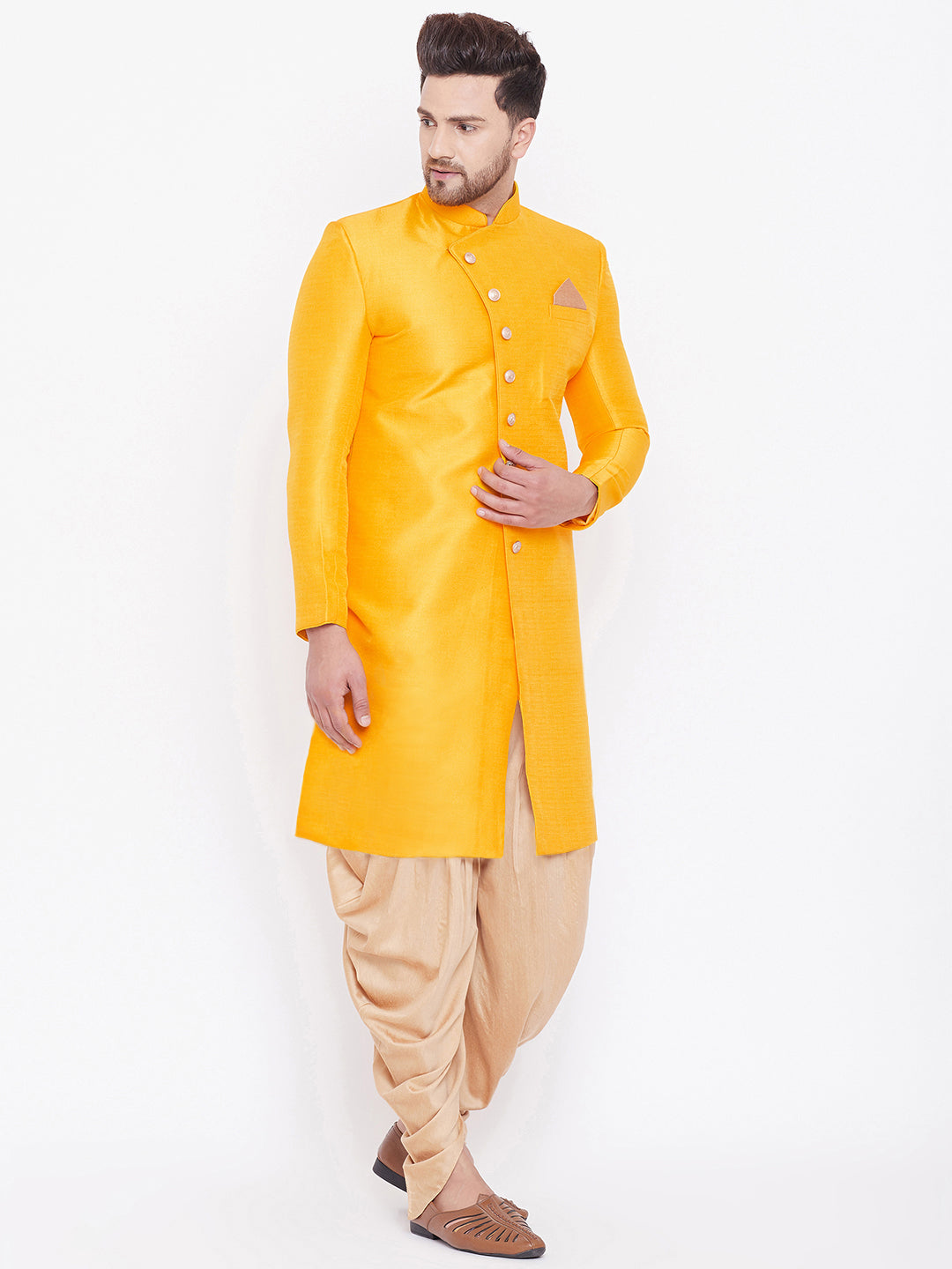 Men's Mustard Silk Blend Sherwani Only Top