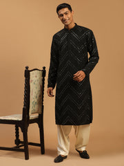 Men's Black And Cream Georgette Kurta and Patiala Set