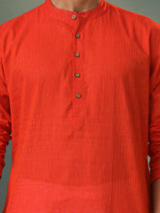 Men's Red And White Pure Cotton Kurta Pyjama Set