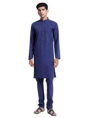 Men's Navy Blue Crepe Kurta And Pyjama