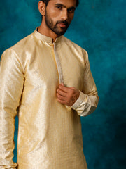 Men's Gold And Rose Gold Silk Blend Kurta Pyjama Set