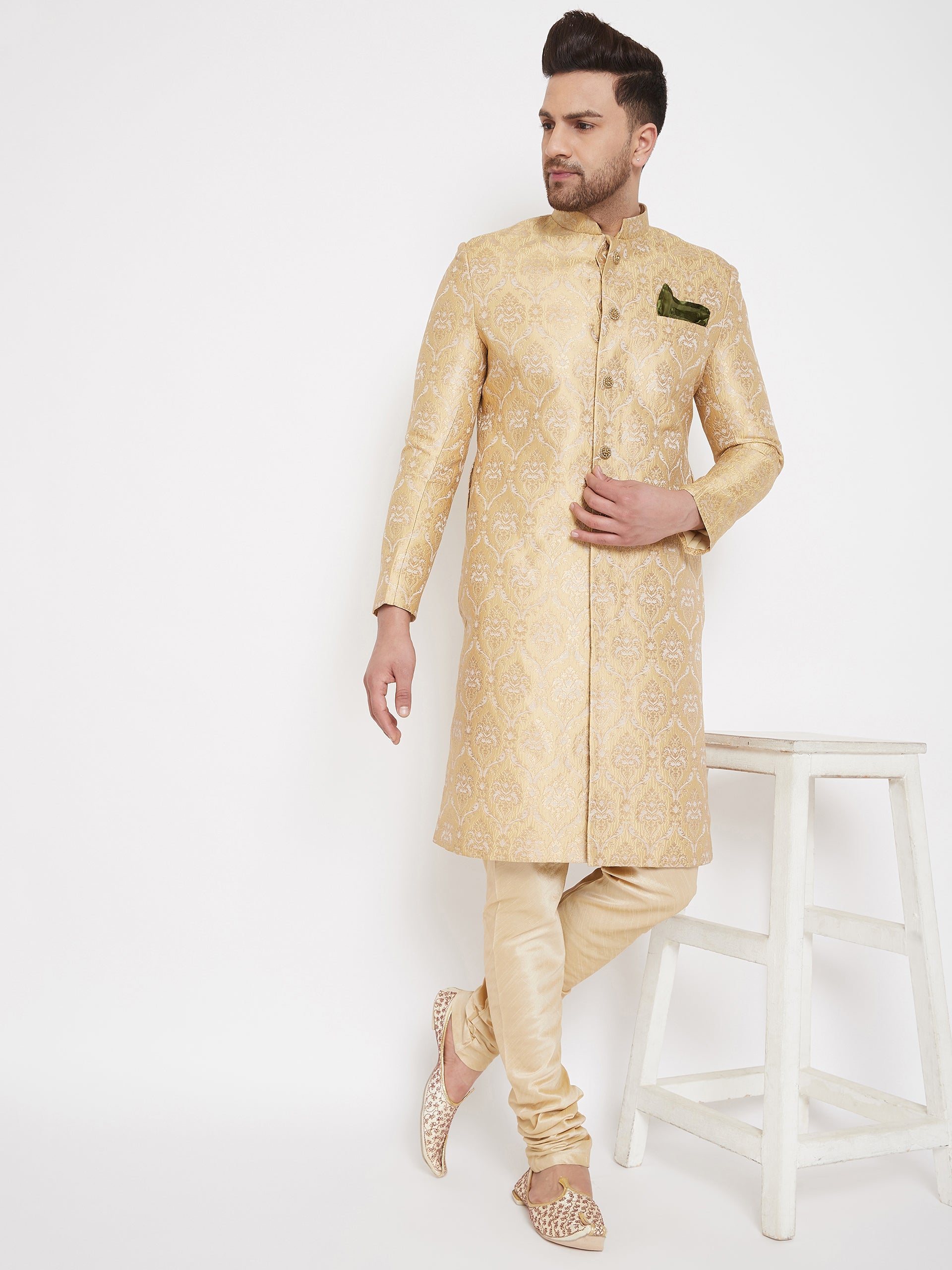 Men's Gold Silk Blend Sherwani Only Top