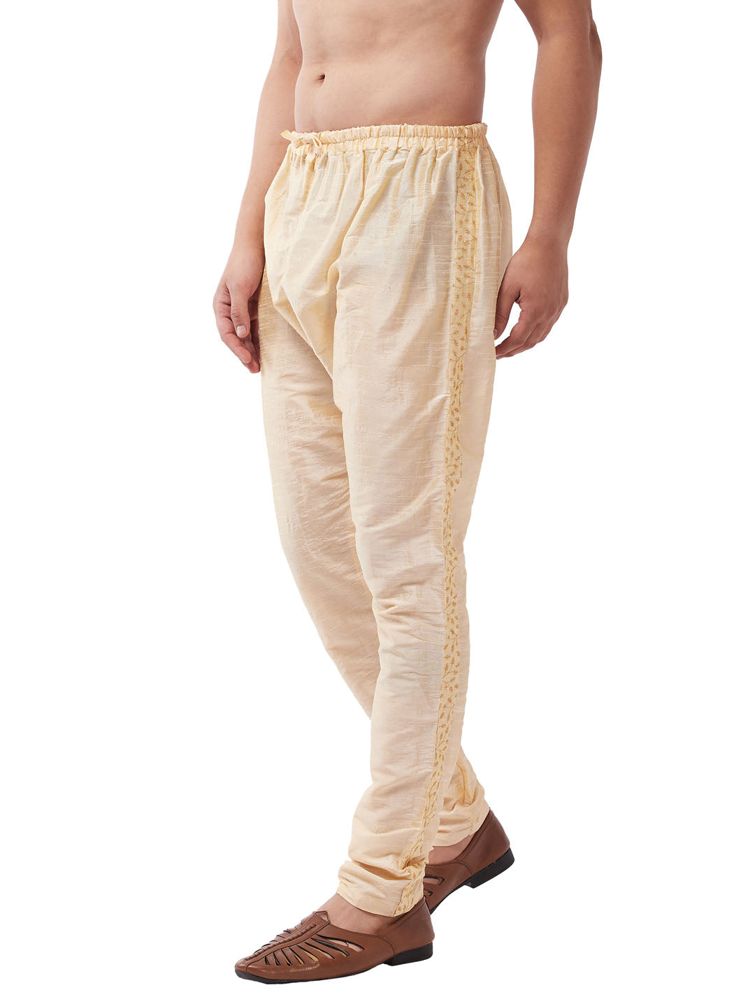 Men's Gold Silk Blend Embroidered Pyjama