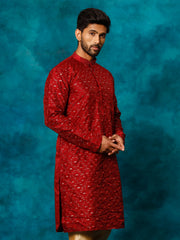 Men's Maroon Silk Blend Kurta