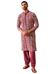 Vastramay - Men's Maroon Georgette Kurta And Patiala Set