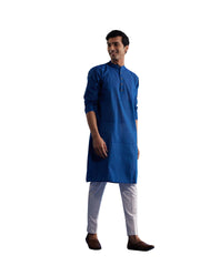 Men's Blue And White Pure Cotton Kurta Pyjama Set